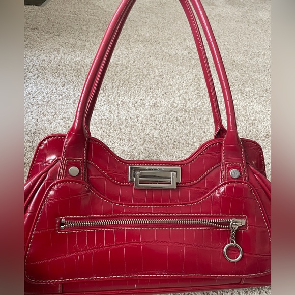 Maxx New York Handbags - MAXX NEW YORK - Dark Red Handbag
 - Croc Embossed - Leather Handbag Purse